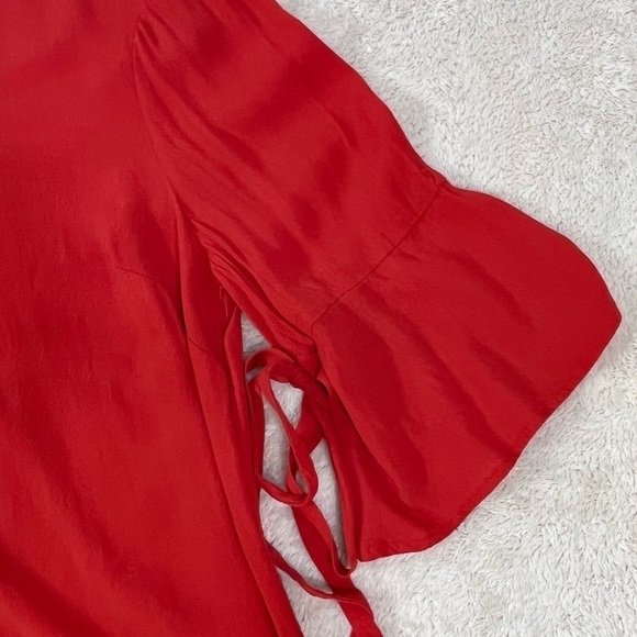 GIANNI BINI Orangish-Red 3/4 Sleeve with Ties Blouse, Super Cute! Size Large - Picture 8 of 9